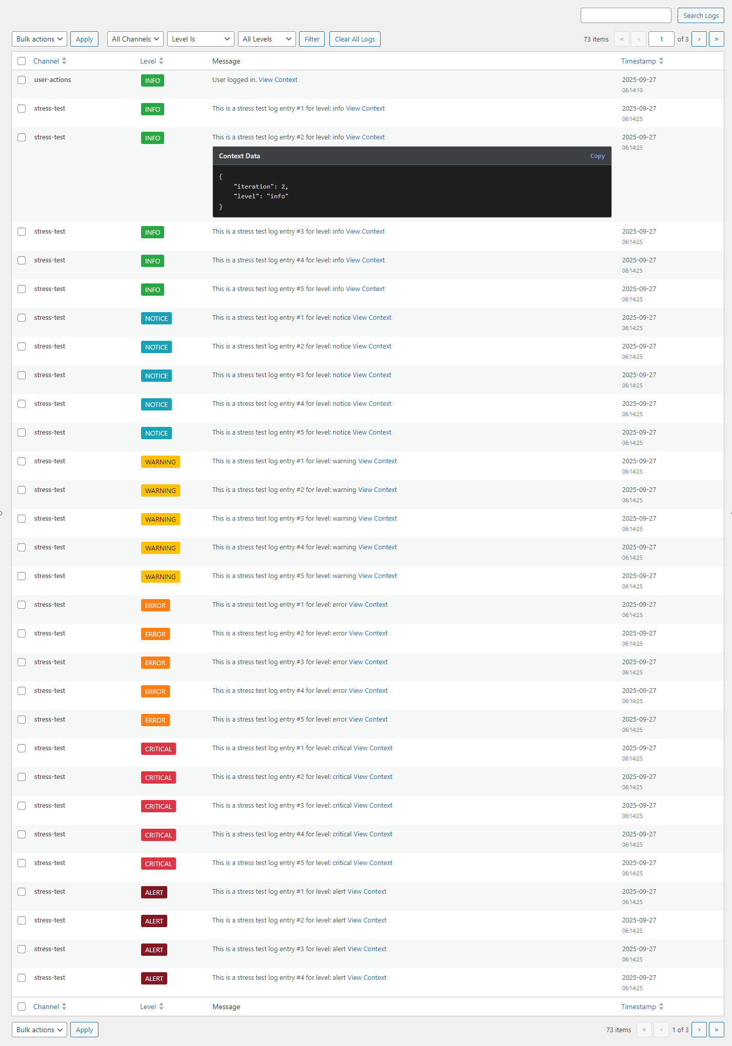 Log Viewer Table Interface